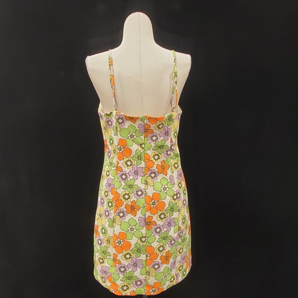 Zara Womens 70S Floral Mini Babydoll Dress Size M Sleeveless Fitted Multicolor - Picture 3 of 13
